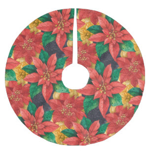 Poinsettias Christmas Floral Polyester Weihnachtsbaumdecke