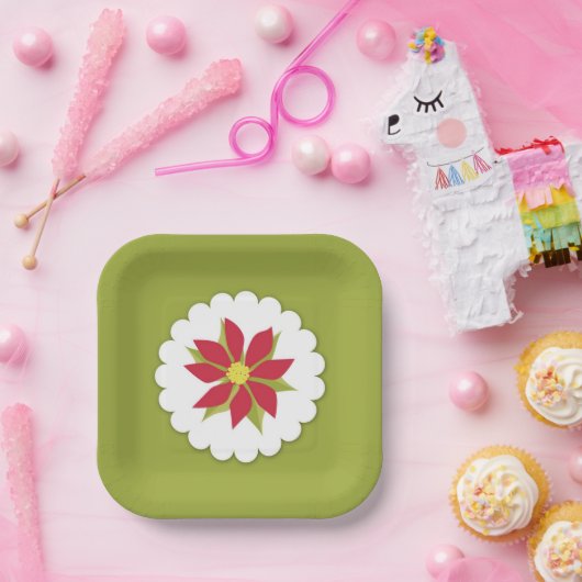 Poinsettias Christmas Pflanze Plate Pappteller (Party)