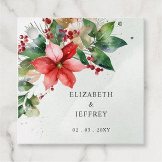Poinsettias Floral Winter Christmas Wreath Wedding Geschenkanhänger