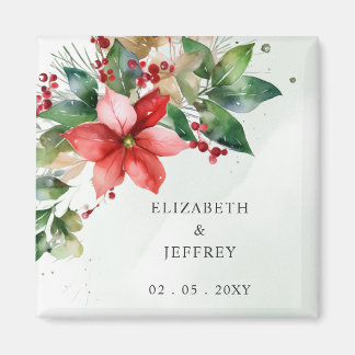 Poinsettias Floral Winter Christmas Wreath Wedding Magnet