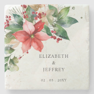 Poinsettias Floral Winter Christmas Wreath Wedding Steinuntersetzer