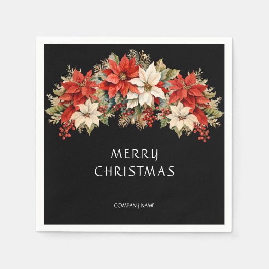 Poinsettias Frohe Weihnachten Serviette (Vorderseite)