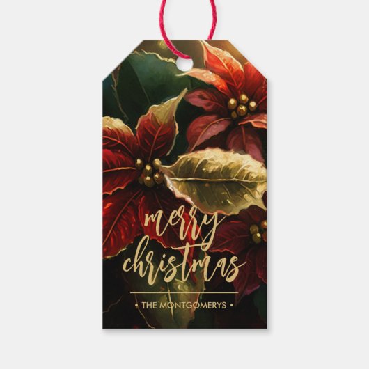 Poinsettias Frohe Weihnachtsfeiertage Geschenkanhänger (Vorderseite)