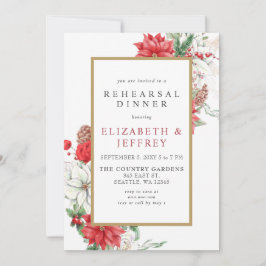 Poinsettias Gold Holly Christmas Probe Dinner Einladung