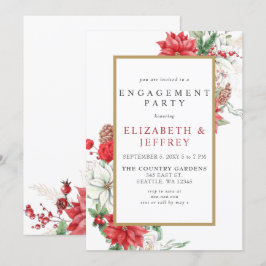 Poinsettias Gold Holly Weihnachts-Engagement Parte Einladung