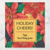 Poinsettias Holiday Christmas Floral Weinetikett (Einzelnes Label)