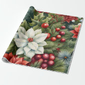 Poinsettia's & Holly Berries Geschenkpapier (Ungerollt)
