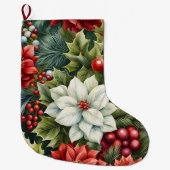 Poinsettia's & Holly Berries Großer Weihnachtsstrumpf (Vorderseite)