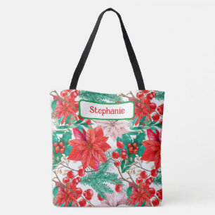Poinsettias, Holly Berries und Pine Boughs Tasche