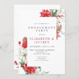 Poinsettias Holly Christmas Engagement Party Einladung