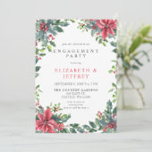 Poinsettias Holly Christmas Engagement Party Einladung (Stehend Vorderseite)