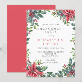 Poinsettias Holly Christmas Engagement Party Einladung