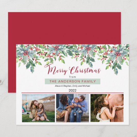 Poinsettias Holly Greenery Frohe Weihnachten 3 Fot (Vorne/Hinten)