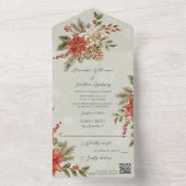 Poinsettias & Holly on Snowy Sage QR Code All In One Einladung (Innen Boden)