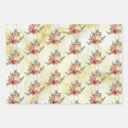 Poinsettias, Kardinäle und Kiefernfächer Geschenkpapier Set (Vorderseite 3)