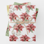 Poinsettias, Kardinäle und Kiefernfächer Geschenkpapier Set (Beispiel)