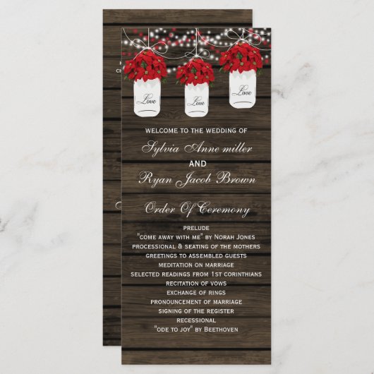 Poinsettias mason jar Brautprogramme Programm (Vorne/Hinten)