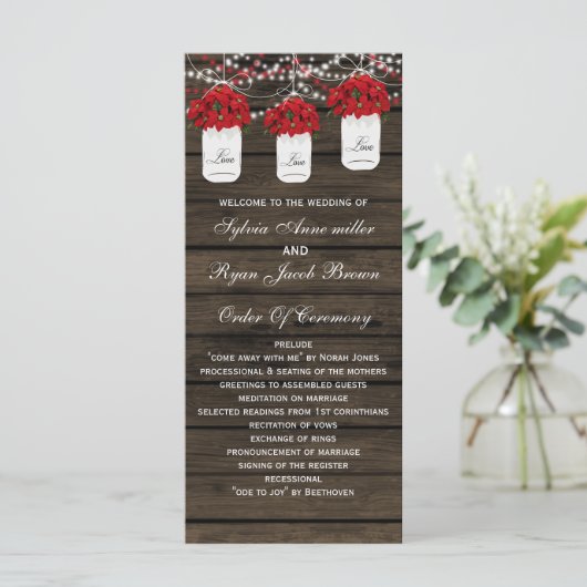 Poinsettias mason jar Brautprogramme Programm (Stehend Vorderseite)