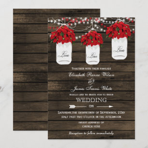 Poinsettias-Maurer Jar rustikale Hochzeit Einladung