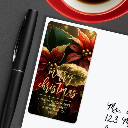 Poinsettias Merry Christmas Return Address Adressaufkleber