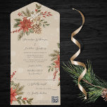 Poinsettias mit Holly auf Snowy Beige QR Code All In One Einladung<br><div class="desc">Erleben Sie die bezaubernde Schönheit eines Winterwunderlandes mit dieser exquisiten All-in-One-Hochzeitseinladung, die ein atemberaubendes Design von Rot- und Elfenbein-Poinsettien mit Set aus Heilig- und Kiefernbäumen vor schneebeigem Hintergrund bietet. Diese Einladung verkörpert den Zauber und die Romantik Ihres besonderen Tages. Die All-in-One Hochzeitseinladungen sind schön und praktisch, indem sie die Hochzeitseinladung...</div>