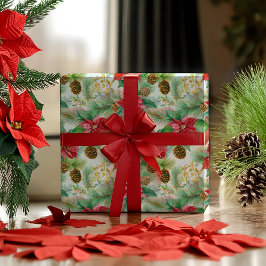 Poinsettias Pinien und Pinecones Weihnachtsfeierta Geschenkpapier