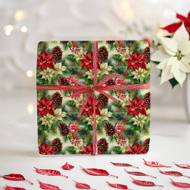 Poinsettias Pinien und Pinecones Weihnachtsfeierta Geschenkpapier