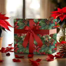 Poinsettias Pinien und Pinecones Weihnachtsfeierta Geschenkpapier