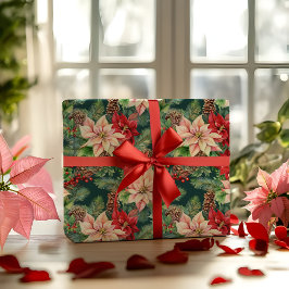 Poinsettias Pinien und Pinecones Weihnachtsfeierta Geschenkpapier