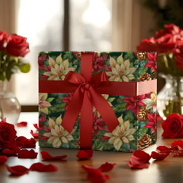 Poinsettias Pinien und Pinecones Weihnachtsfeierta Geschenkpapier
