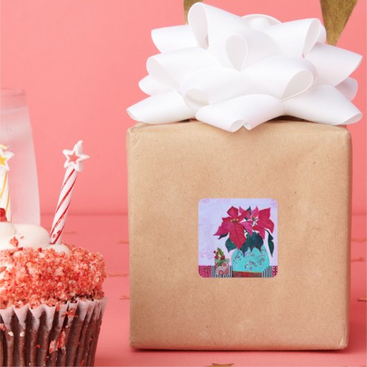 Poinsettias Quadratischer Aufkleber (Party)