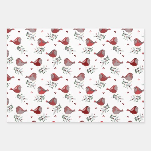 Poinsettias, Stipples, Birdies - Geschenkpapier Set (Vorderseite 3)