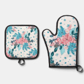 Poinsettias Türkis Pink Ofenhandschuh & Topflappen-Set (Vorderseite)