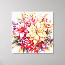 Poinsettias und Christmas Holly Leinwanddruck