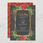 Poinsettias und Holly Red Gray Holiday Party Einladung (Vorne/Hinten)