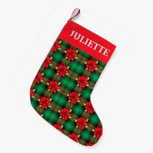 Poinsettias und Karierter Strumpf Kleiner Weihnachtsstrumpf