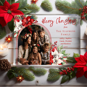 Poinsettias und Pine Arched Foto Frohe Weihnachten Acryleinladungen