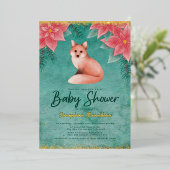 Poinsettias und Red Fox Winter Baby Shower Folieneinladung (Stehend vorne)