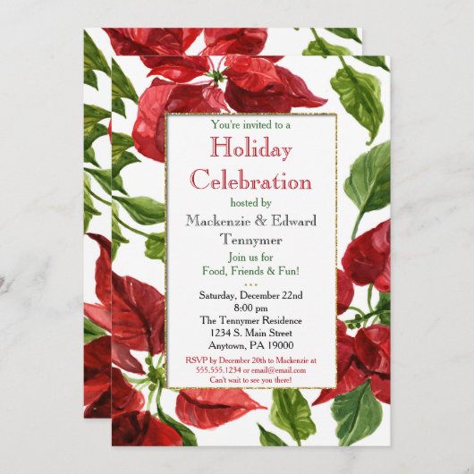Poinsettias Weihnachtsfeier Einladung (Vorne/Hinten)