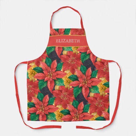 Poinsettias Weihnachtsfeiertag Personalisiert Schürze (Vorderseite)