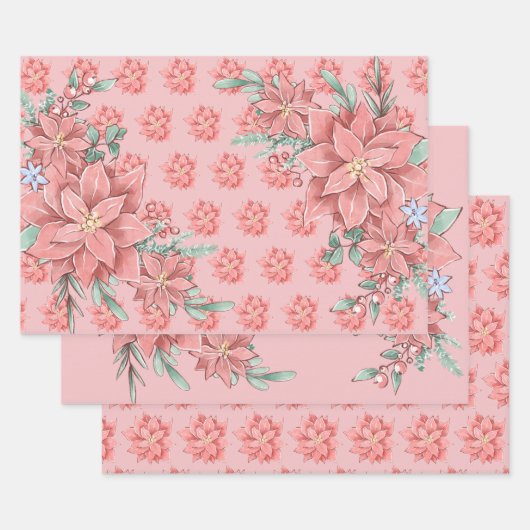 Poinsettias Weihnachtsfeiertage Blume in Rosa Geschenkpapier Set (Set)