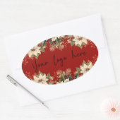 Poinsettias Weihnachtslogo Ovaler Aufkleber (Umschlag)