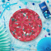 Poinsettias Winter Shelter Round Pouf Pappteller (Party)