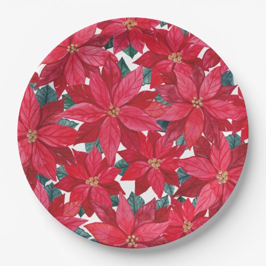 Poinsettias Winter Shelter Round Pouf Pappteller (Vorderseite)