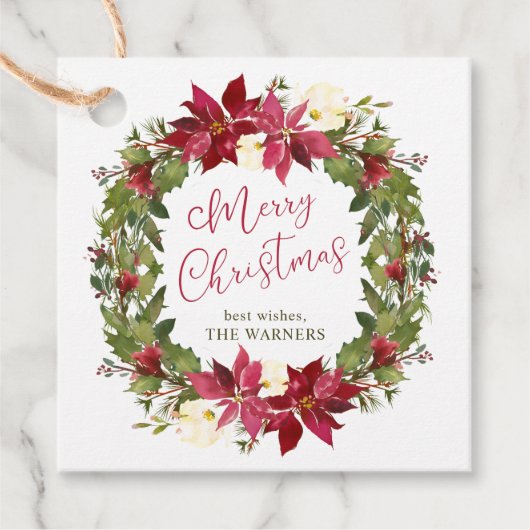 Poinsettias Wreath Christmas Geschenkanhänger (Vorderseite)