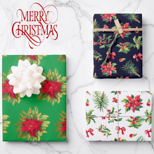 Poinsettie 3 Weihnachten koordinieren Geschenkpapier Set