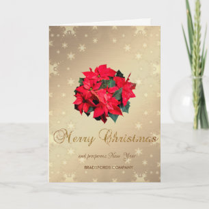 Poinsettie, Goldene Schneeflocken, Firmen-Grußkart Feiertagskarte