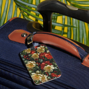 Poinsettie, Retro-Blumen in Rot und Grün Gepäckanhänger