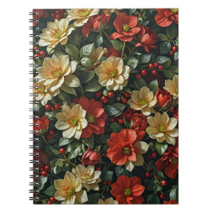 Poinsettie, Retro-Blumen in Rot und Grün Notizblock