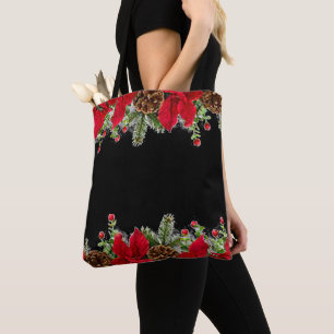 Poinsettie und Kiefer Weihnachts-Einkaufstasche Tasche
